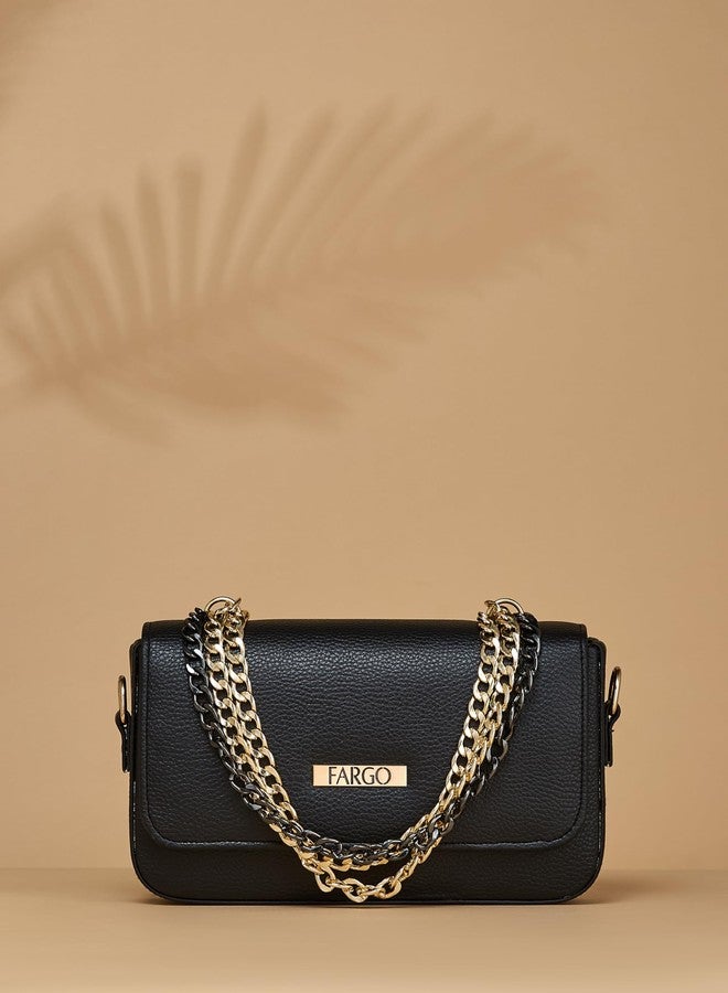 Fargo Women Leather Crossbody Sling Bag with Chain Strap (Black) - Image 4